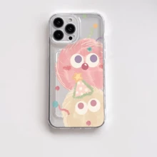 1 unidad Monstruos fiesta colores suaves Funda para iPhone 17 air, protección anticaída con airbag reforzado en las cuatro esquinas, tarjetero invisible integrado en la parte trasera, compatible para tarjeta personal, carnet de conducir, tarjeta de acceso y tarjeta de transporte, funda protectora antigolpes portátil con ranura para tarjetas, diseño sencillo y elegante, ideal para uso diario, desplazamientos y viajes - Negro - Ver 3