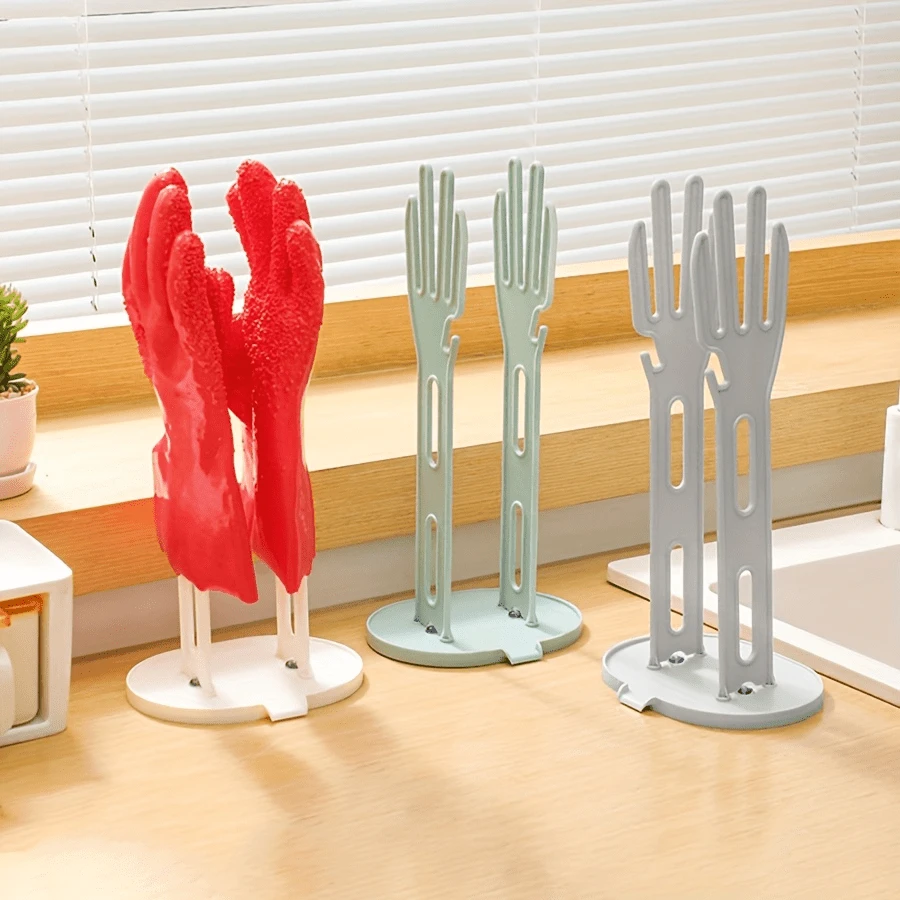1pc Hand-Shaped Glove Drying Rack With Drainage Tray Design Rubber Dishwashing Glove Holder, Multi-Functional Towel And Cleaning Cloth Storage Rack, Kitchen Bathroom Countertop Organizer, Practical Home Accessory And Holiday Gift