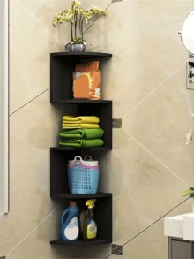 1pc No-Drill Wall Mounted Bookshelf, Corner Storage Cabinet, Corner Shelf For Bedroom, Living Room - Black - View 4