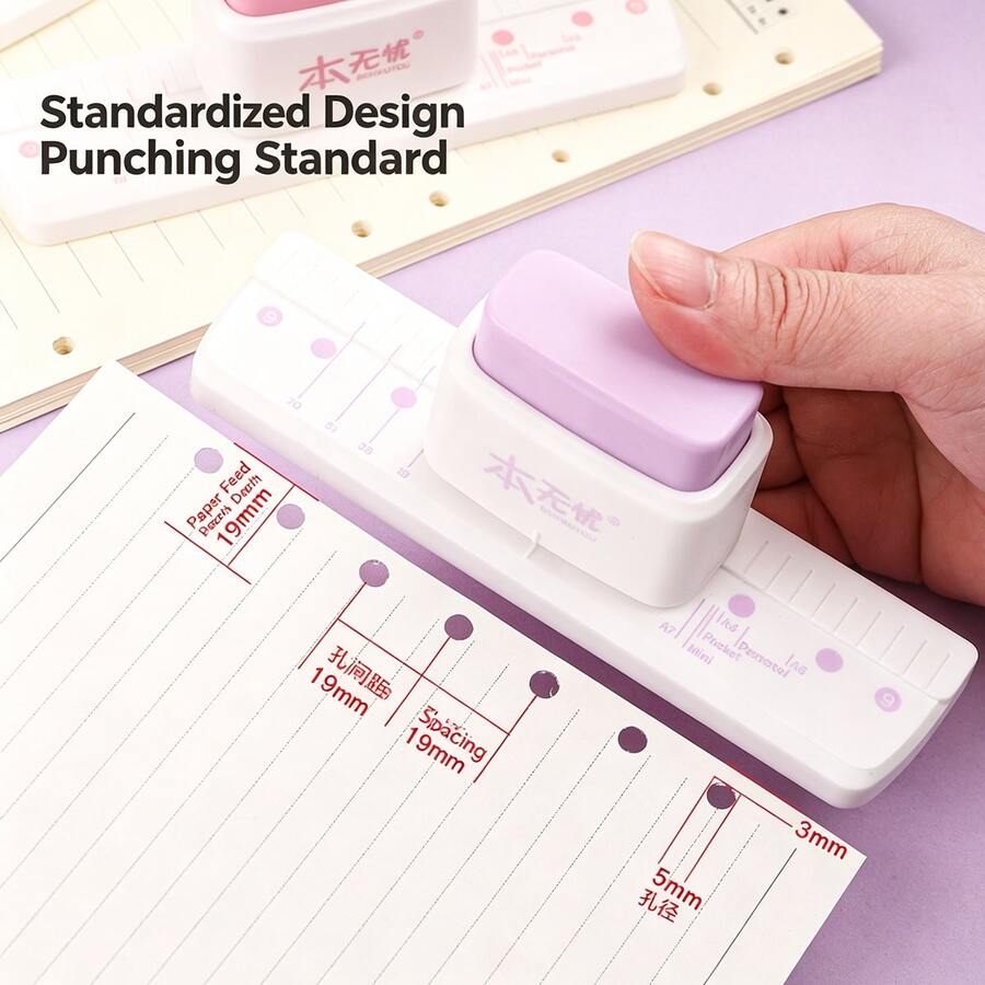 1pc Creative 3-Hole Puncher Round Hole Loose Leaf Binder Multi-Hole Punching Machine Small 5-Hole B5 Loose Leaf Notebook Puncher No Debris - Regular - View 1