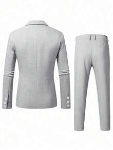 Bộ vest nam 2 món, áo blazer và quần kiểu Anh, phù hợp cho các dịp thường ngày, công sở, đi làm, đám cưới, tiệc tùng, tiệc chiêu đãi, mùa xuân/hè. - Xám - Xem 4