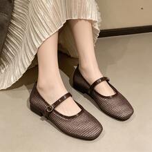 Women's Mesh Ballet Flats, Square-Toe Perforated Flats,Breathable Casual Square Toe Sandals, Fashion Comfort Soft Bottom Flat Shoes - 咖啡棕 - 查看 4