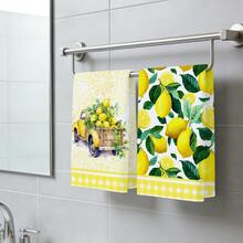 2pcs Lemon Truck Illustration Kitchen Towels, Soft Polyester Material Dish Cloths, Suitable For Kitchen Decor, Cleaning, Holiday Party Decoration, Kitchen & Bathroom Essentials, Home Decor, Housewarming Gift - Multicolor - View 5