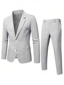 Bộ vest nam 2 món, áo blazer và quần kiểu Anh, phù hợp cho các dịp thường ngày, công sở, đi làm, đám cưới, tiệc tùng, tiệc chiêu đãi, mùa xuân/hè. - Xám - Xem 5