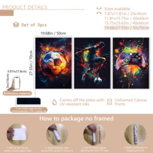 3 Stücke Fußball und Spielcontroller Leinwand Wandkunst Set, Graffiti Stil Sportdruck, Hochformat, wasserfestes Leinwandmaterial, fertig zum Aufhängen, geeignet für Teenager und Gamer Zimmer Dekoration, optional gerahmte Wandkunst - A - Übersicht 12