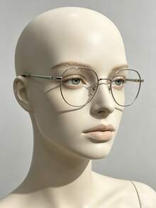 Green Round Fashion Non-Prescription Glasses Unisex Metal Frame Glasses, Suitable For Street Photography, Vacation, Fashion Outfits, And Casual Daily Wear - Multicolor - View 5