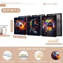 3 Stücke Fußball und Spielcontroller Leinwand Wandkunst Set, Graffiti Stil Sportdruck, Hochformat, wasserfestes Leinwandmaterial, fertig zum Aufhängen, geeignet für Teenager und Gamer Zimmer Dekoration, optional gerahmte Wandkunst - A - Übersicht 15