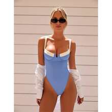 Women's Underwire One Piece Swimsuit Tummy Control Bathing Suit Push Up Color Block Swimwear For Women Athletic Swimsuits - 彩色 - 查看 2