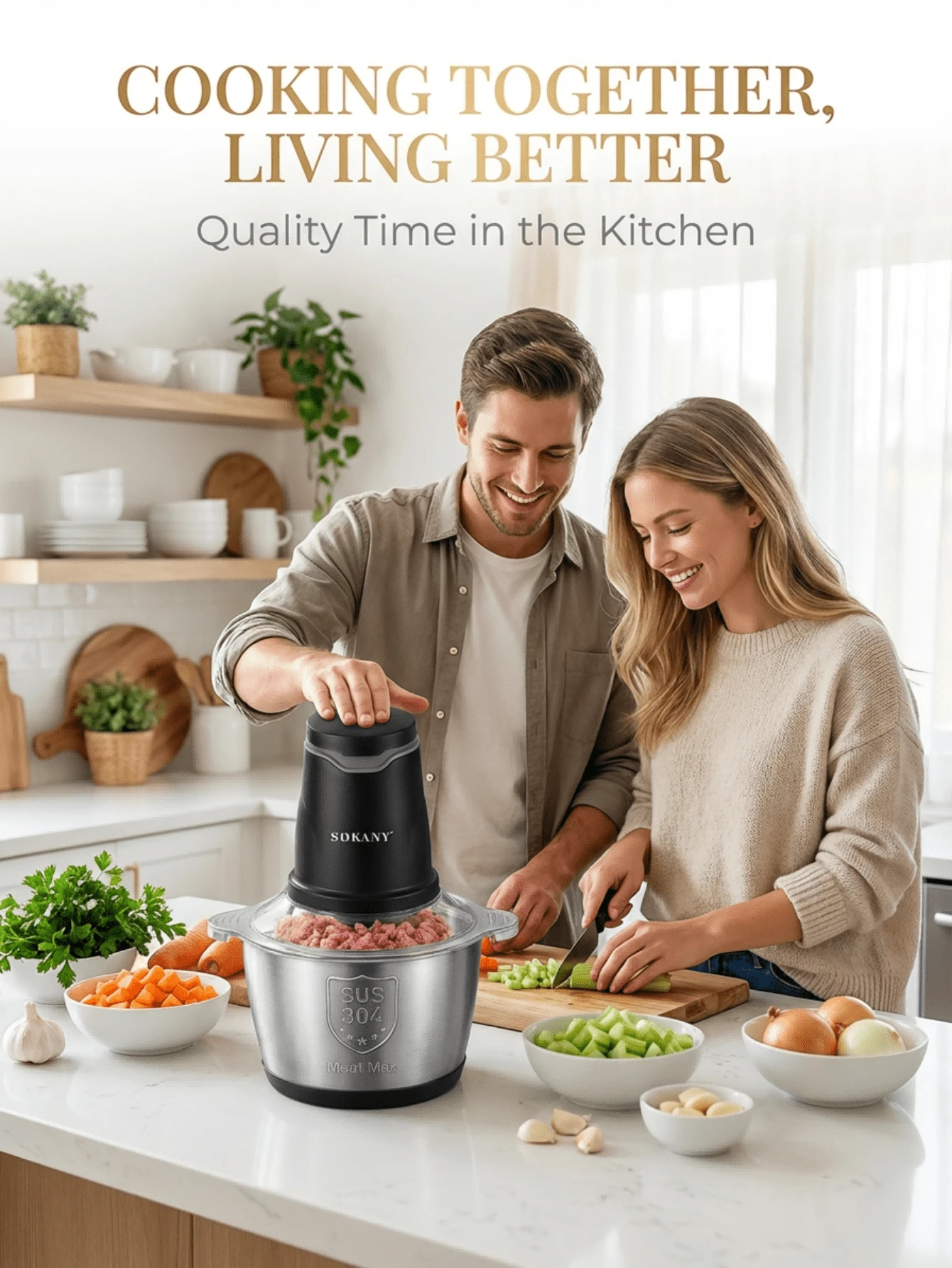 SOKANY-7020 2L Electric Meat Grinder 400W Food Chopper 304 Stainless Steel Bowl 2-Speed Control 4 Sharp Blades Multi-Function Food Processor Suitable For Meat And Vegetables - Black - View 1