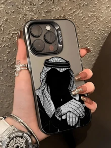 1pc Protective Case For IPhone17/16 Pro Max/15 Plus/14 Pro, With Middle Eastern Arabic Headscarf Pattern, Black Gold Mirror TPU Bumper, Mysterious Figure & Plaid Headscarf Print, Full-Body Shockproof Design With Precise Cutouts - Multicolor - View 3