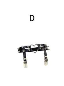 1/4 chiếc dây nịt tất nữ cạp cao có kẹp chống trượt, dây nịt tất đùi co giãn kiểu punk gothic có thể điều chỉnh, dây nịt tất đùi giả da hình trái tim/ngôi sao/nơ. - màu đen - Xem 11