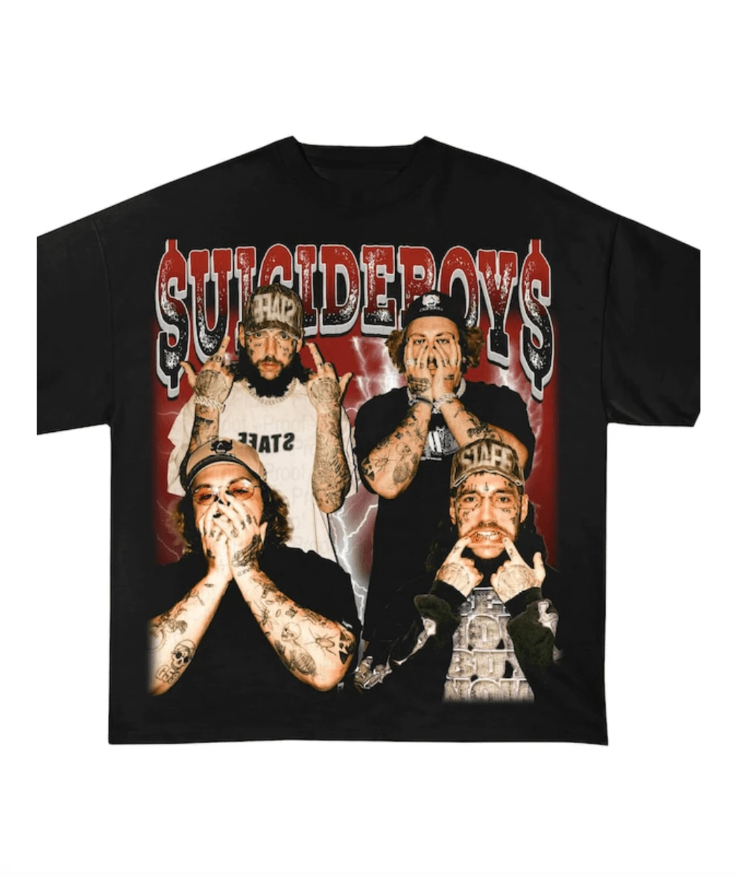 SHIRT, , Merch, ,, G59 Shirt, G59, G59 Merch, , Hoodie, Su Music Collage Print Crew Neck T Shirt Multi Image Design Short Sleeve Y2K - 黑色 - 查看 1