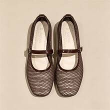Women's Mesh Ballet Flats, Square-Toe Perforated Flats,Breathable Casual Square Toe Sandals, Fashion Comfort Soft Bottom Flat Shoes - 咖啡棕 - 查看 5