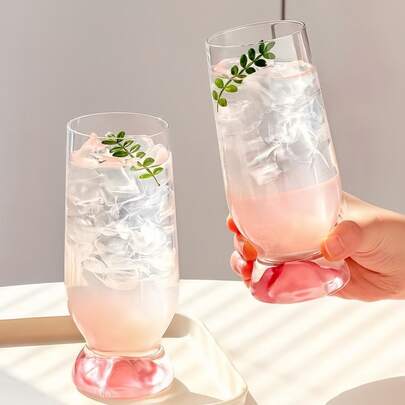 1 pieza Taza de vidrio con diseño de base rosa, taza transparente linda para bebidas, agua, café, taza de vidrio moderna adecuada para el hogar, bar, restaurante, regalo ideal para amigos, parejas en el Día de San Valentín