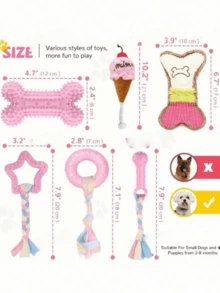 6pcs/Set Puppy Teething Toys, Small Dog Chew Toys With Rope, Cute Soft Rubber Material, Suitable For Cat Moms, Dog Moms, Cat & Dog Lovers, Best Gift For Cat Moms, Dog Moms - Pink - View 2