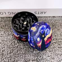 50毫米金属烟草研磨器 - 四层手动研磨器，星空图案，耐用金属结构，便携式旅行及家用吸烟配件及研磨器 - 吸烟者的独特礼物，艺术设计 | 流线型盖子设计，大容量研磨器 - 查看 6