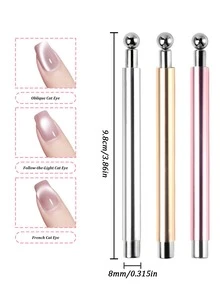 1 pieza Herramienta de arte de uñas de ojo de gato magnética 2 en 1, imán de ventosa de bola de acero para esmalte de gel de ojo de gato DIY - Multicolor - Ver 7