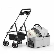 3-In-1 Pet Stroller Suitable For Small And Medium-Sized Dogs, Luxury Large Cat Stroller Detachable Carrier, Suitable For Puppies, Kittens, And Puppies - Xám - Xem 9