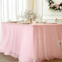 Caminho de mesa rosa estilo boho com pérolas, ideal para festas de casamento, chá de bebê e decoração de mesa de doces. - luz rosa - Ver 16
