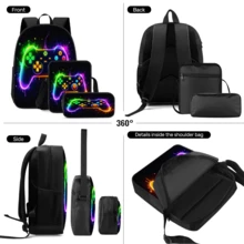 3pcs/Set Student Backpack, Messenger Bag, Pencil Case, Boys' Large Capacity Compartment Backpack, Back To School Supplies Storage, Travel Storage Bag, Suitable For School, Class, Outdoor Sports - A - View 9