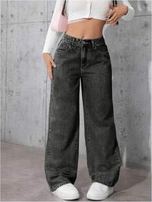 Women's Stretch Waist Wide-Leg Jeans, High-Waisted Tummy-Revealing Straight-Leg Jeans, And Acid-Washed Jeans With Pockets - These Elegant Women's Outfits Are Not Only Comfortable To Wear, But Also Have A Loose Style, Making Them Perfect For Travel, Work Or Daily Office Occasions. - Xanh đậm - Xem 3