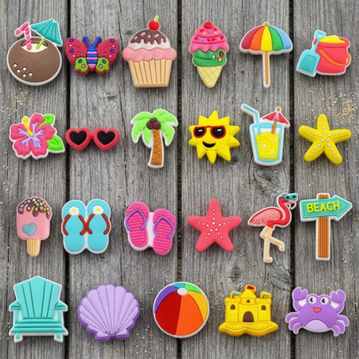 23Pcs Beach Vacation Theme Silicone Shoe Charms For Sandals