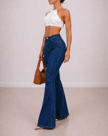 Blue Flare Pants, Bell Bottom, High Waist, Women's, Butt-Lifting, Comfortable, Versatile, Casual, Elegant, Country Style - Xanh dương 2222 - - Xem 1