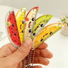 5支装迷你可爱卡通水果亚克力尺，带链，透明口袋尺，掌心大小，可作背包笔袋，文具礼品，毕业季和返校季必备小巧口袋测量工具 - 水果 - 查看 2