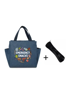 1/2pcs/Set Thermal Bag, Insulated Bag With The Snack Pattern Paired With A Black Cutlery Storage Bag, A Double Pocket Lunch Box Bag, Large Capacity, Student Meal Insulated Refrigerated Bag, Portable Travel Picnic Bag, Office School Lunch Bag Insulated Lunch Box, Work Lunch Box, Work Office Holiday Lunch Box, And Multi-Functional Camping School Lunch Box For Both Men And Women(Four Colors To Choose From) - Multicolor - View 19