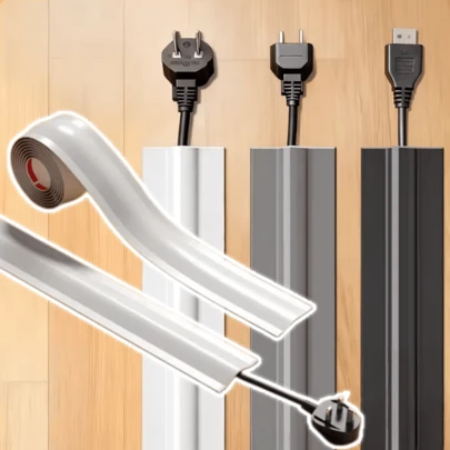 1卷39.37英寸/118.11英寸自粘式线缆管理线槽，用于固定线缆，柔性线缆保护器，易于安装，专为隐藏网线和电源线而设计，适用于表面安装。