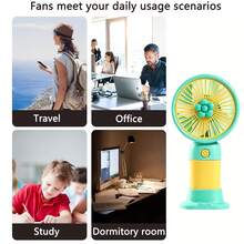 AOYI 可充電手持風扇，便攜式迷你個人夏季風扇，配備 300mAh USB 可充電電池，1 段風速，可拆卸底座的個人桌面風扇，旅行與度假必備，適用於居家、辦公室、學校、戶外 - 小花綠色 - 查看 5