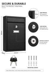 Aafan Heavy Duty Letter Post Box Large Capacity Lockable Steel Mailbox With Nameplate Holder, Black Outdoor Wall Mounted Mail Box - A - View 2