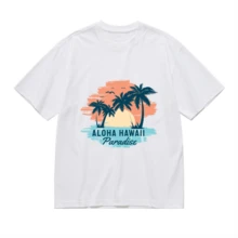 2026 Camiseta unisex de algodón casual de verano, estampada diseño playero surf atardecer, ropa de vacaciones, colores blanco y negro, tallas extras disponibles - Blanco - Ver 2