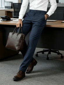 Men's Professional Business Trousers, Formal Pants, Casual Straight-Leg Suit Pants, Office Wear Pants - Light Grey - View 3