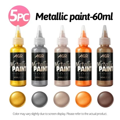 Bộ 5 lọ sơn acrylic ánh kim 60ml, nhiều màu sắc, thích hợp cho nghệ thuật, thủ công và các dự án DIY.