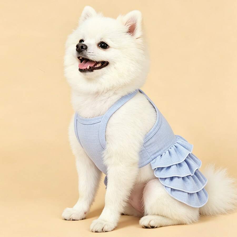 1 buah Gaun Ruffle Multilayer Suspender Mewah untuk Hewan Peliharaan, Gaun Musim Pernikahan yang Modis & Elegan untuk Kucing & Anjing, Pakaian Hewan yang Lembut & Bernapas, Pakaian Ringan & Nyaman untuk Semua Musim - Mint Blue - View 1