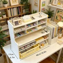Upgraded Thickened Multi-Tier Desktop Shelf 1 Piece, Durable Plastic Rectangular Desk Organizer With Multi-Compartment Design, All-Purpose Storage For Cosmetics, Books & Stationery, Clean White Tabletop Storage For Home, Office & Dormitory - 白色大號 - 查看 8