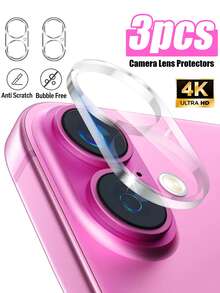 3pcs High Definition Transparent Camera Lens Protector Film For IPhone 16/16Pro/16 Pro Max/16 Plus/17/15/14/13/12/11 Series, Scratch-Resistant Anti-Bubble Tempered Glass Lens Cover, No Impact On Photography - Clear - View 1