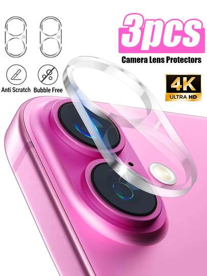 3pcs High Definition Transparent Camera Lens Protector Film For IPhone 16/16Pro/16 Pro Max/16 Plus/17/15/14/13/12/11 Series, Scratch-Resistant Anti-Bubble Tempered Glass Lens Cover, No Impact On Photography