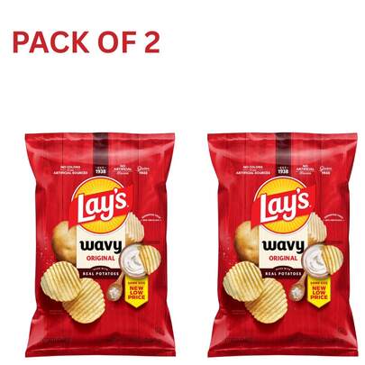 Lay’s Papas fritas Lay's Wavy de sabor original - Paquete de 2 (7.75 Oz cada uno) Bolsas de aperitivos crujientes