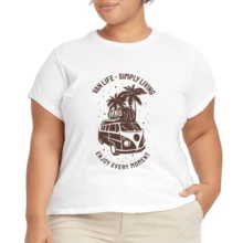 2026 Camiseta unisex de algodón casual de verano, estampada diseño playero surf atardecer, ropa de vacaciones, colores blanco y negro, tallas extras disponibles - Blanco - Ver 4
