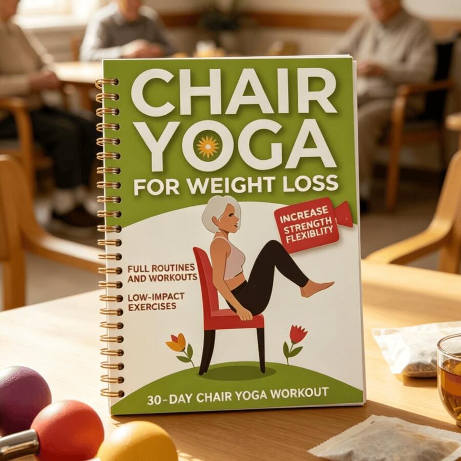 1 Book "30-Day Chair Yoga Guide: Weight Loss, Muscle Gain And Flexibility" - Suitable For Beginners, Seniors And Adults, 60 Exercises, Size 5.5x8.3 Inches Green Cover Design | Paperback | Durable Spiral Binding - Yoga Planner - View 1