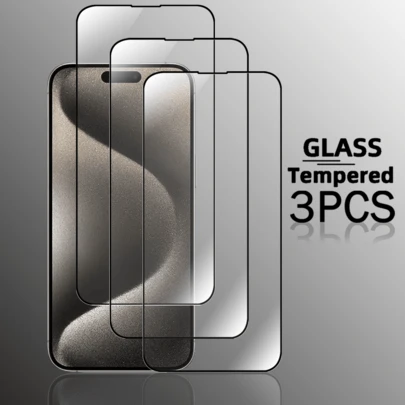3pcs Black Framed 9H Tempered Glass Screen Protector Compatible With IPhone 17 16 15 14 13 12 11 Pro Max 17e 16e XR XS Max Se2 Se3 8 7 6 Plus - High Definition Clear, Anti-Scratch, Anti-Fingerprint, Bubble-Free