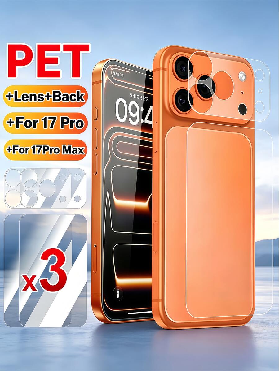 极简相机镜头保护膜三件套（底膜+PET背膜），兼容 17 Pro Max/17 Pro，防指纹/防眩光/防刮花，精准切割，无气泡，易于安装，适用于手机壳，支持无线充电，防泛黄，高清清晰，经久耐用，极简相机保护，防油污，母亲节礼物