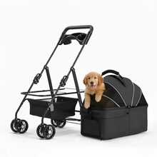3-In-1 Pet Stroller Suitable For Small And Medium-Sized Dogs, Luxury Large Cat Stroller Detachable Carrier, Suitable For Puppies, Kittens, And Puppies - Black - View 7