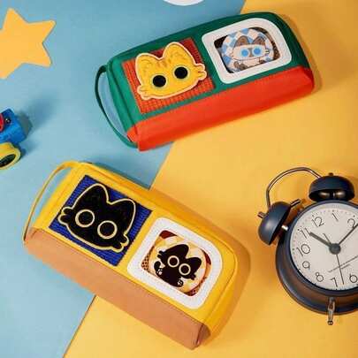 Assorted Styles Cat Pattern Hook And Loop Pencil Case, Elegant And Spacious. Office & Study Supplies > Office Stationery Storage > Pencil Case > Pen Bag