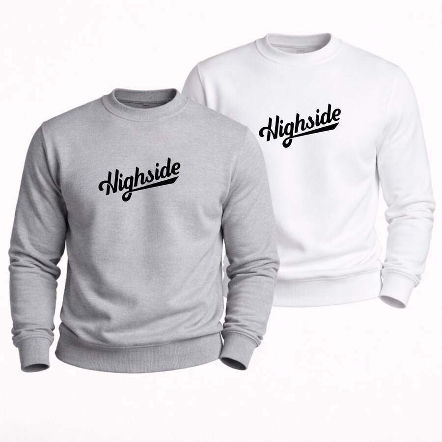 SET OF 2 HIGH NECK CREW NECK SWEATSHIRTS, STREETWEAR STYLE, PREMIUM EVERYDAY WINTER CLOTHING - BLANCO Y GRIS - Ver 1