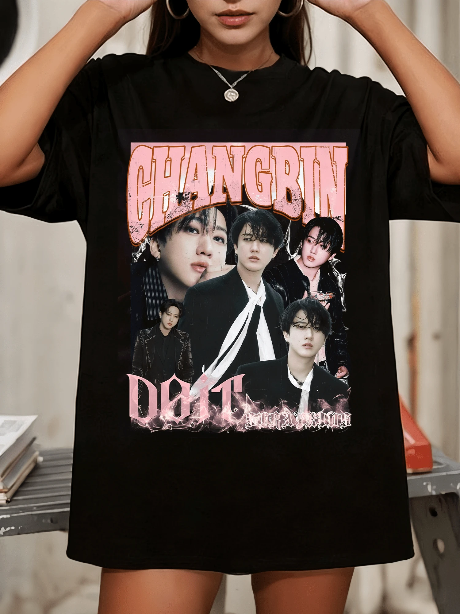 STRAYSKIDS Changbin Bootleg Style Merch T-Shirt. K-Pop - Black - View 1