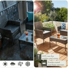 OYAJIA 4 Piece Rattan Seating Set –4-Seater Rattan Dining Set Garden Rattan Sofa With Cushions Complete Outdoor Garden Furniture Set – Steel Frame & PE Wicker Construction – Weather Resistant - B - View 3
