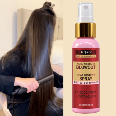 Jeffany KERATIN SMOOTH BLOWOUT HEAT PROTECT SPRAY & Frizz Control Smooth Blowout Spray And Serum Protecting Heat Spray PROTECTS UP To 450°F PROFESSIONAL FRIZZ CONTROL DETANGLING,Hair Heat Protectant
